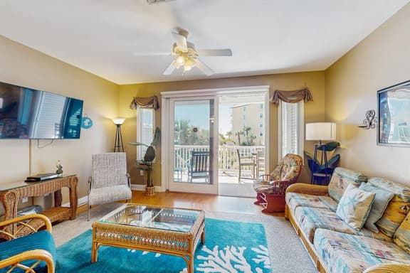 First-floor beach condo w/Gulf and ocean views and two covered decks